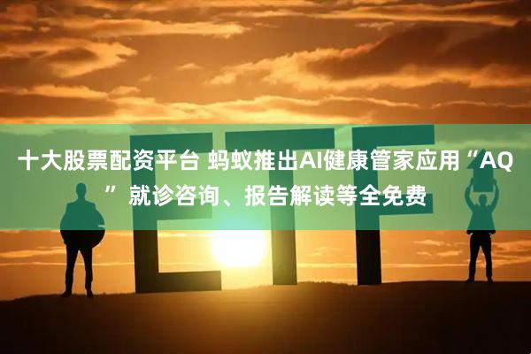 十大股票配资平台 蚂蚁推出AI健康管家应用“AQ” 就诊咨询、报告解读等全免费